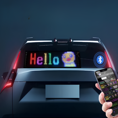 מסך LED מונפש לרכב – הודעות ואימוג'ים מותאמים אישית