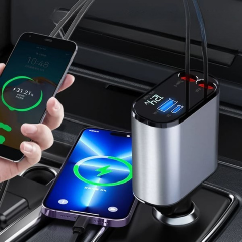 自動車用急速充電器 - iPhoneおよびUSB-Cとの互換性