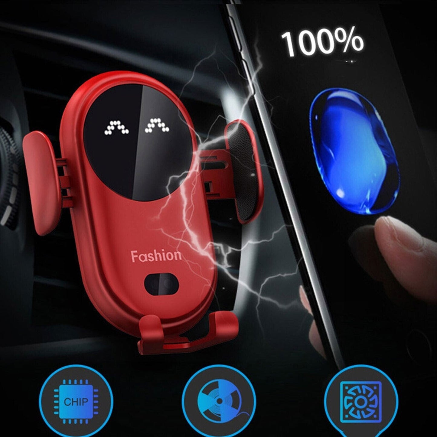 Cargador Inalámbrico para Coche con Soporte para Teléfono – Fijación Automática y Rápida