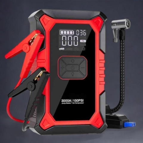 Avviatore Auto Portatile – Compressore Integrato e Lampada LED 