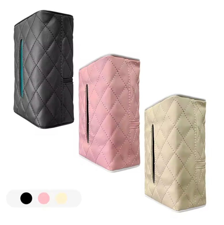 Caja de pañuelos coche de cuero PU – fijación para parasol o reposacabezas 