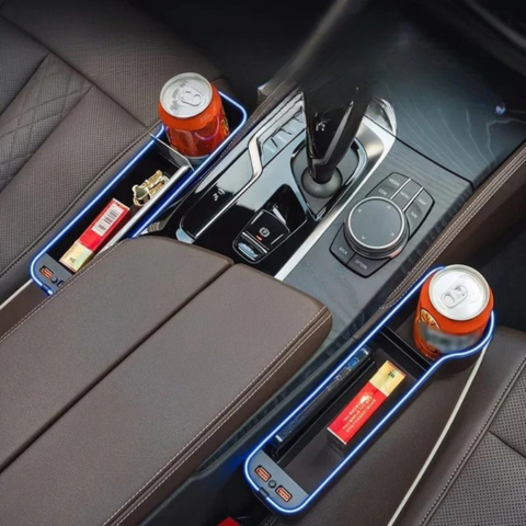 Bilsædeorganisator med LED-belysning - praktisk opbevaring og moderne atmosfære