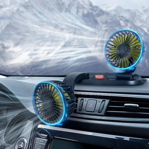Kaksipäinen automaattinen tuuletin - USB- tai tupakansytyttimen virtalähde